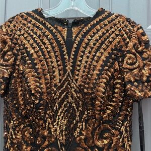 Black Dress with Copper Sequin Embellishment